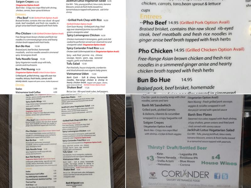 Coriander Menu