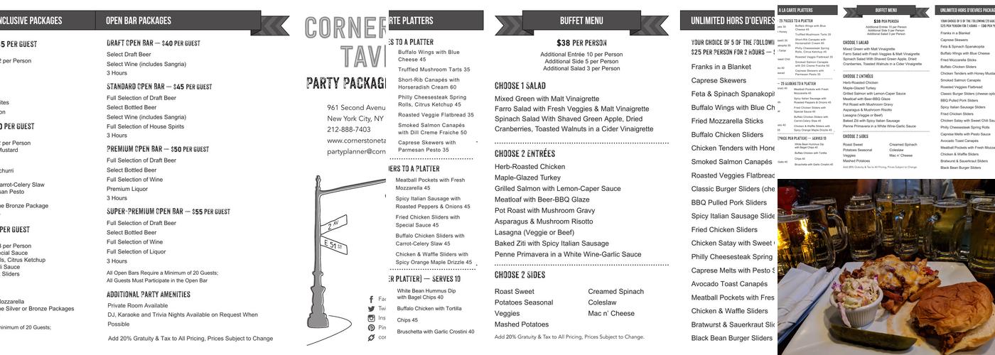 Cornerstone Tavern Menu