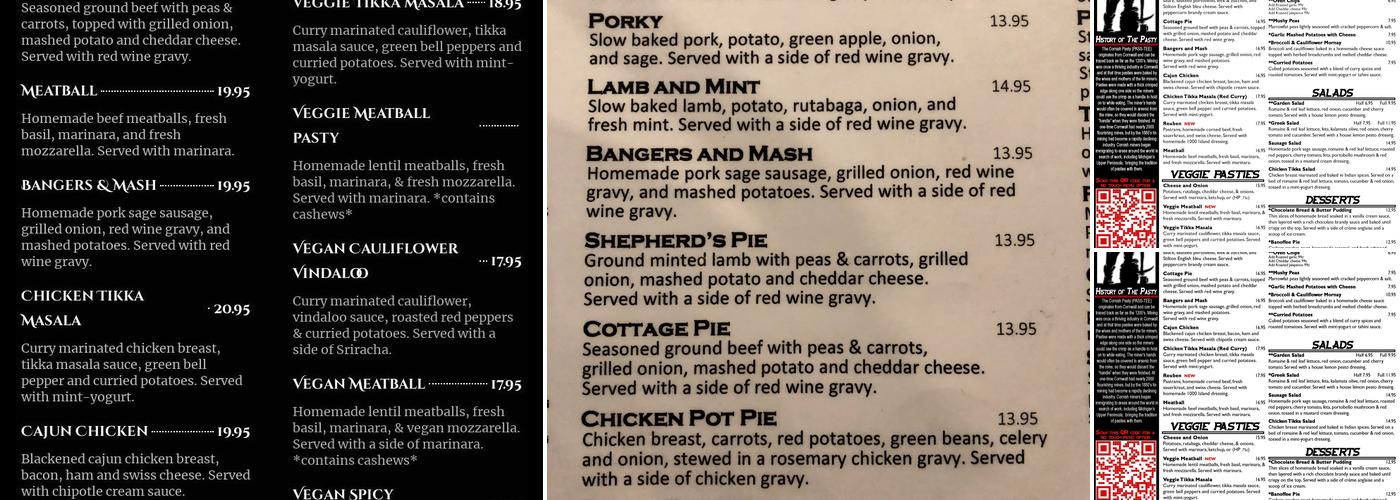 Cornish Pasty Co Menu