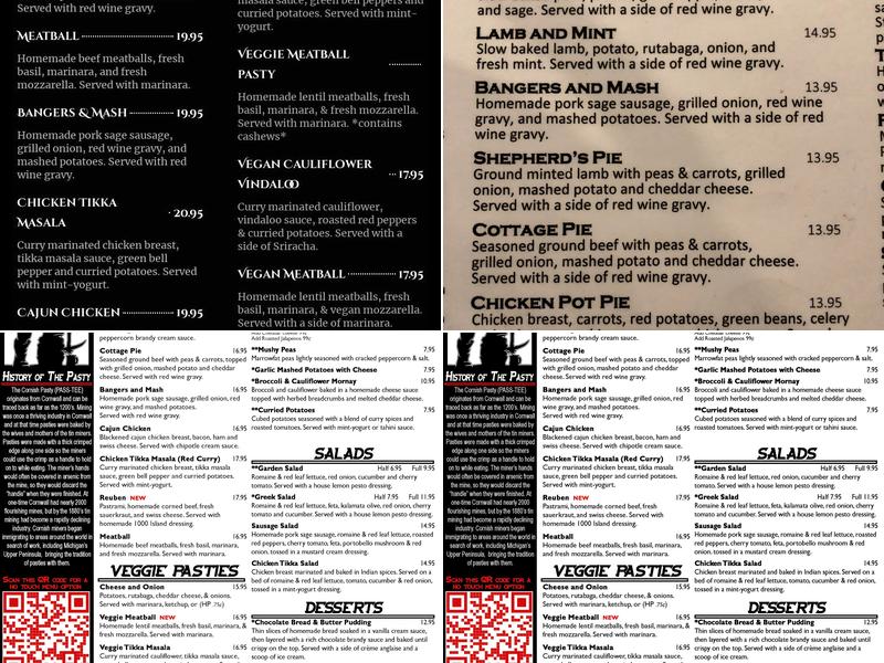 Cornish Pasty Co Menu