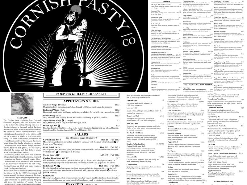Cornish Pasty Co Menu