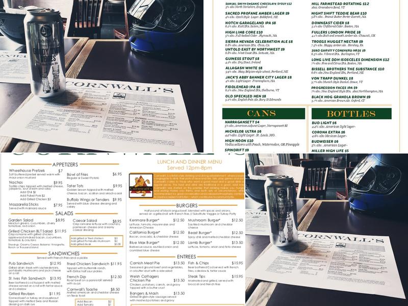 Cornwall's Menu