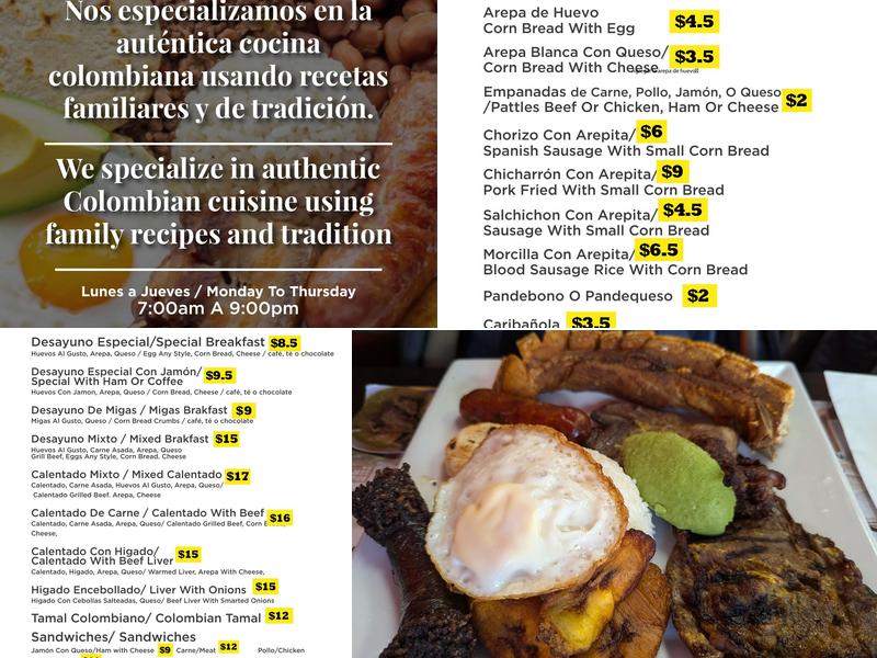 Correita el paisa Menu