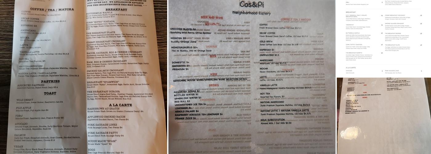 Cos & Pi Menu