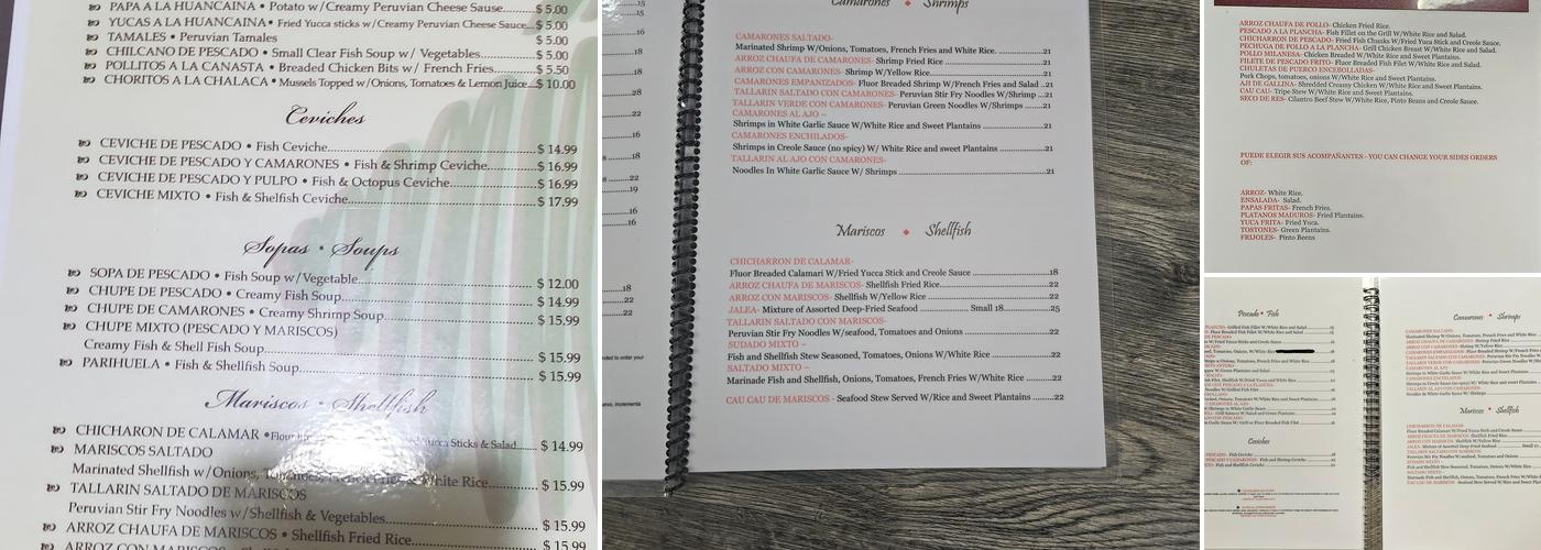 Costa Peruana Menu
