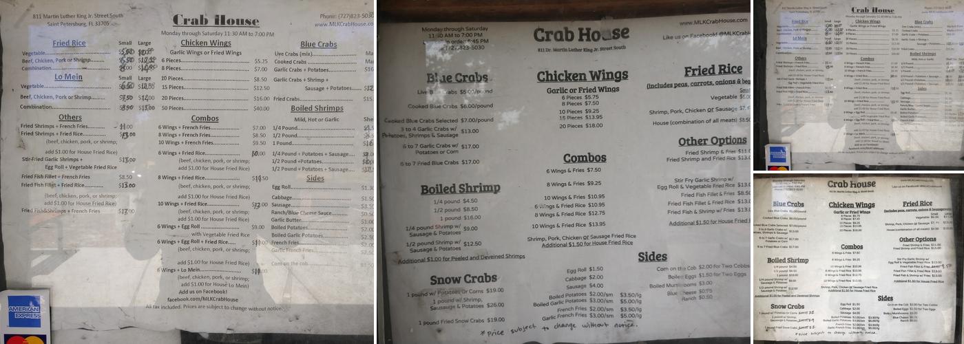 Crab House Menu