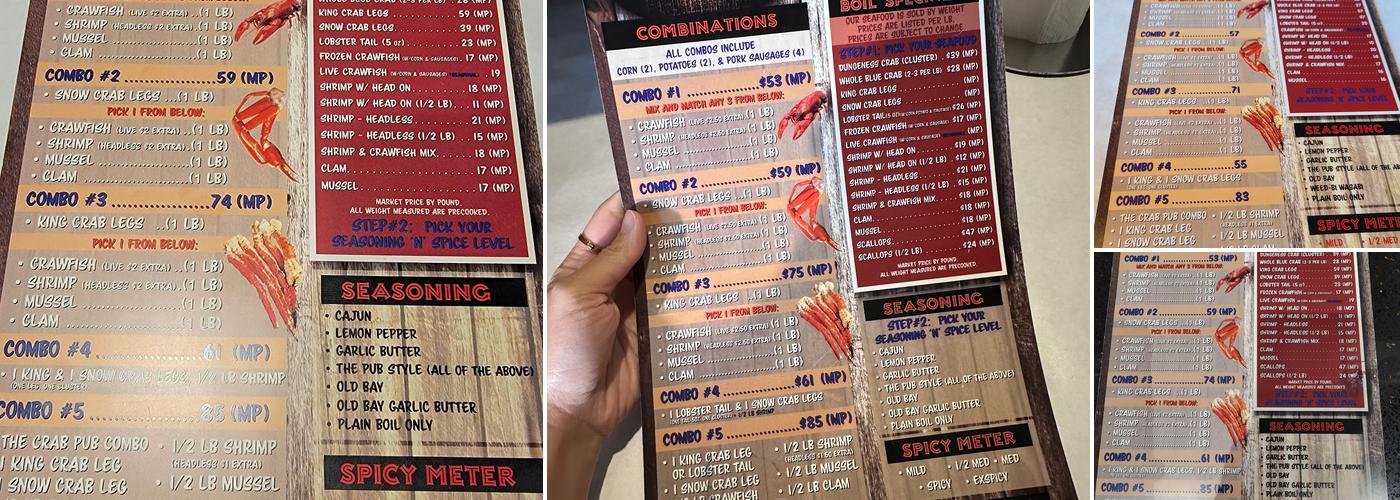 Crab Pub Menu