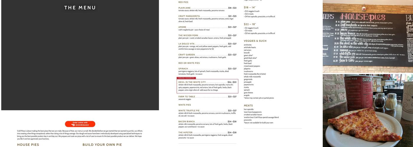 Craft Pizza Menu