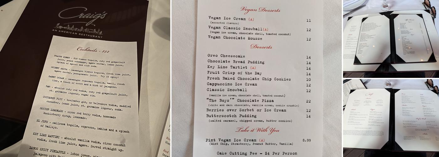 Craig's Menu