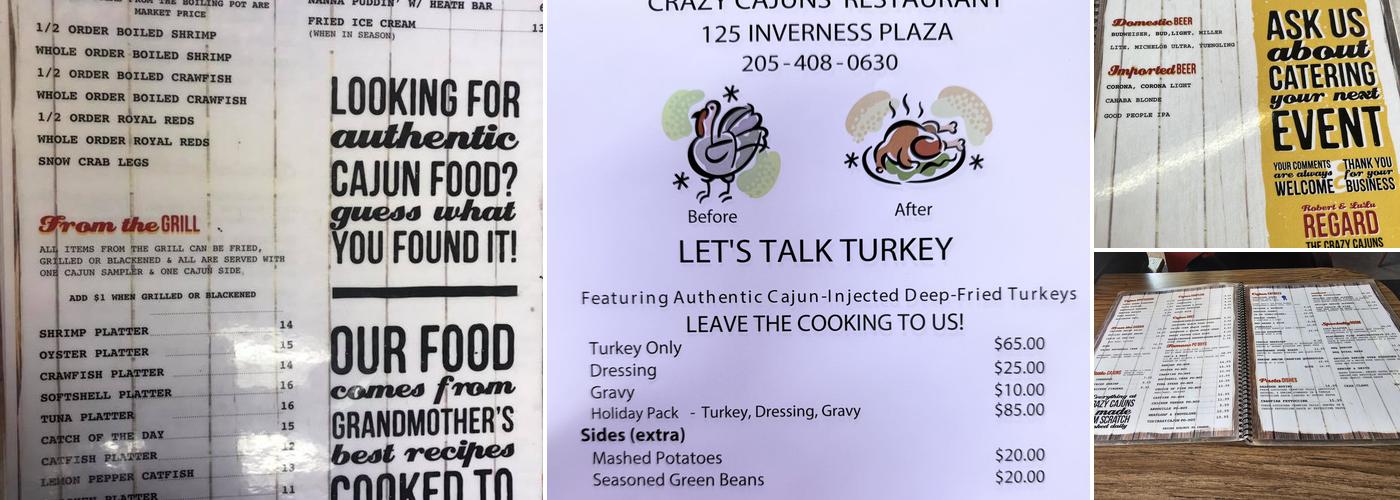 Crazy Cajuns' Boiling Pot Menu