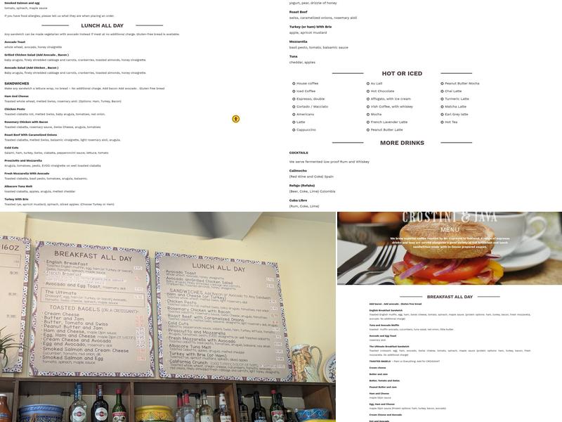 Crostini & Java Menu