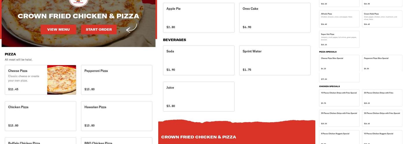 Crown Fried Chicken & Pizza Menu