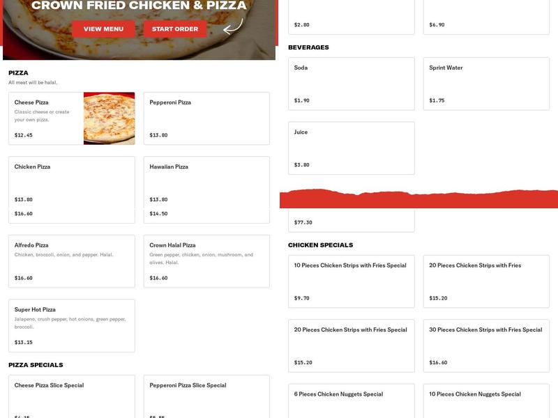 Crown Fried Chicken & Pizza Menu