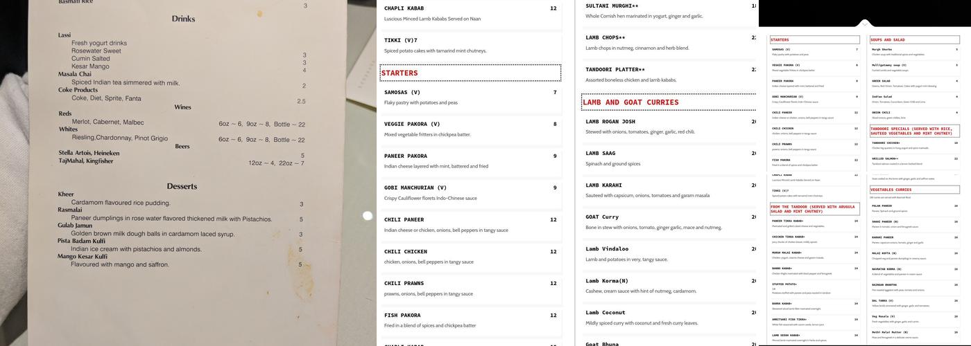 Curries Menu