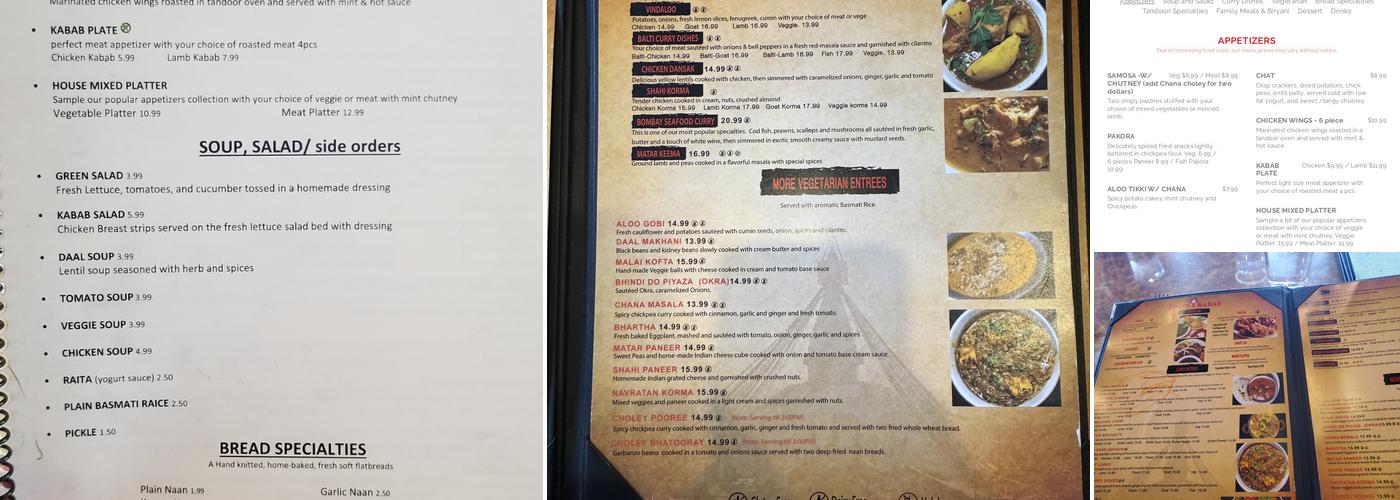 Curry and Kabab Menu