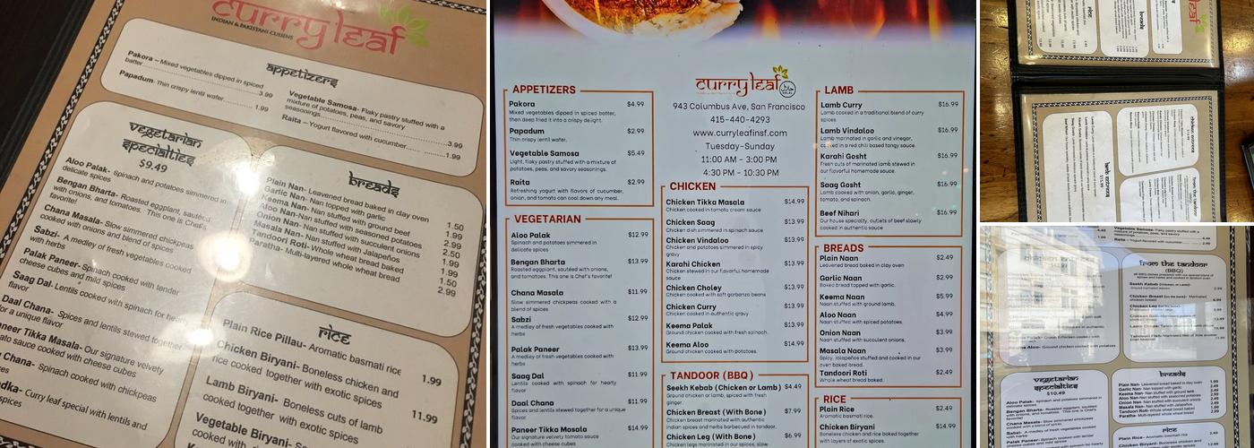 Curry Leaf Menu