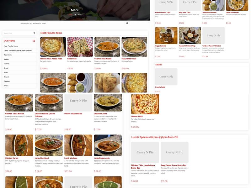 Curry N Pie - Georgetown Menu