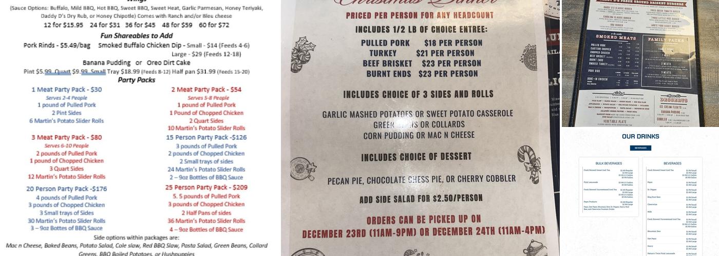 Daddy D's BBQ Menu