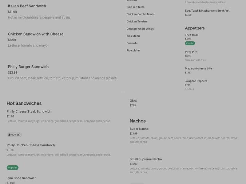 Daddy Subz & More Menu