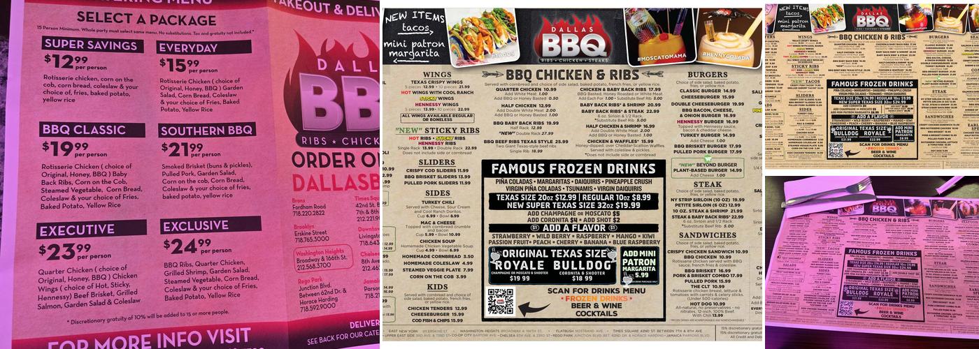 Dallas BBQ Washington Heights Menu