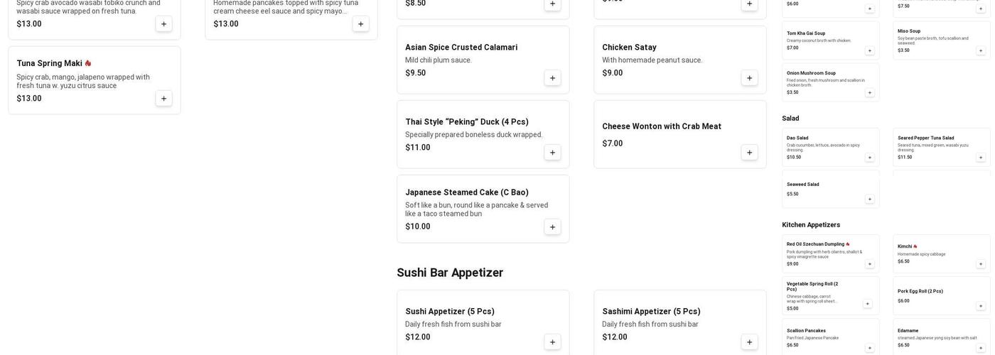 Dao Fusion Cuisine & Lounge Menu