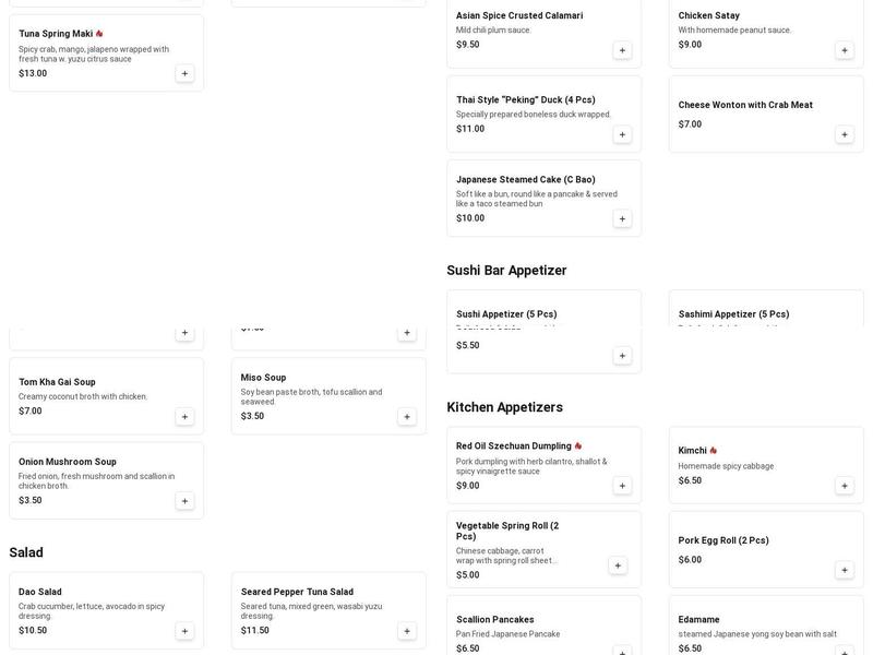 Dao Fusion Cuisine & Lounge Menu