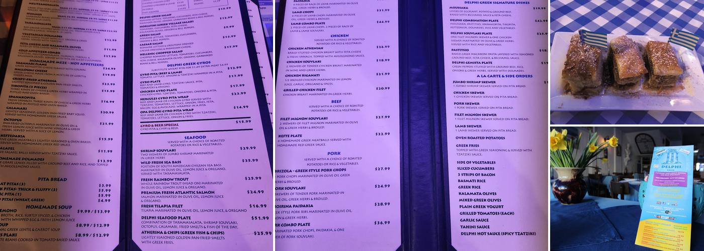 Delphi, Greek Restaurant & Bar an authentic hellenic cuisine Menu