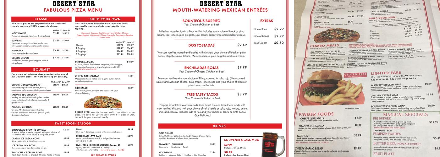 Desert Star Playhouse Menu