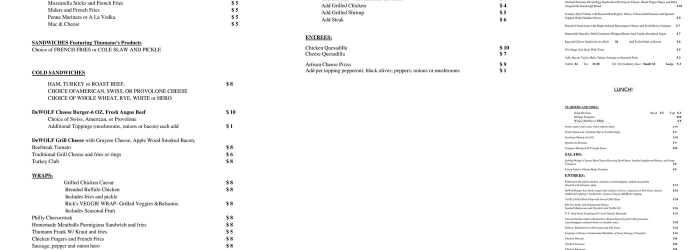 DeWolf Inn Menu