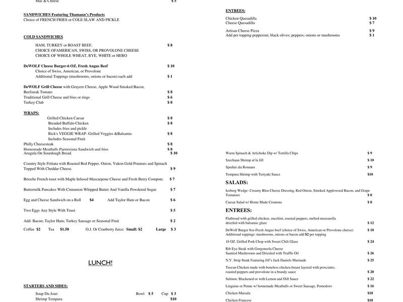 DeWolf Inn Menu