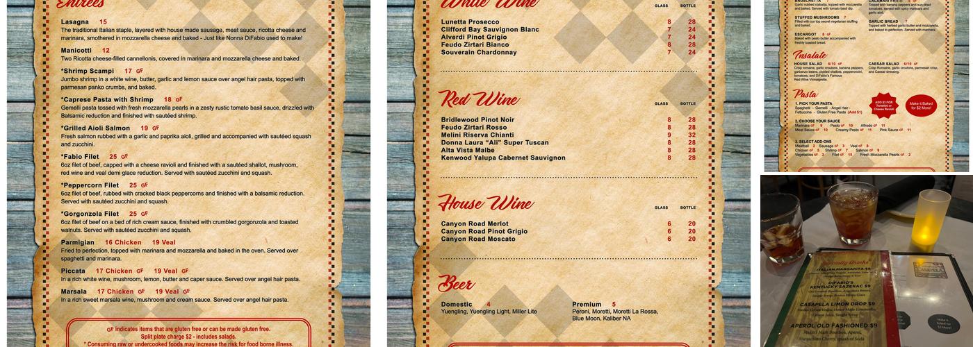 DiFabio's Menu