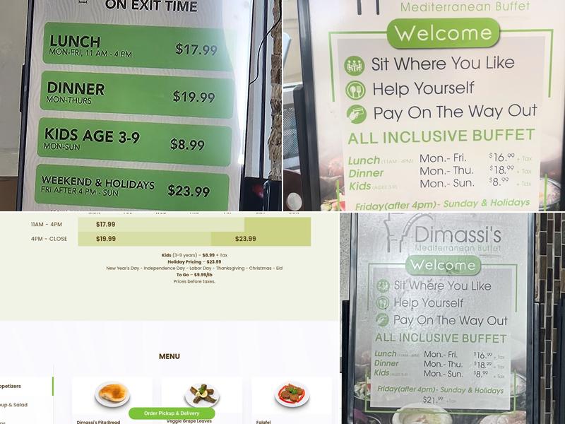 Dimassi's Mediterranean Buffet Menu