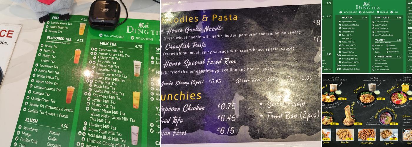 Ding Tea Menu