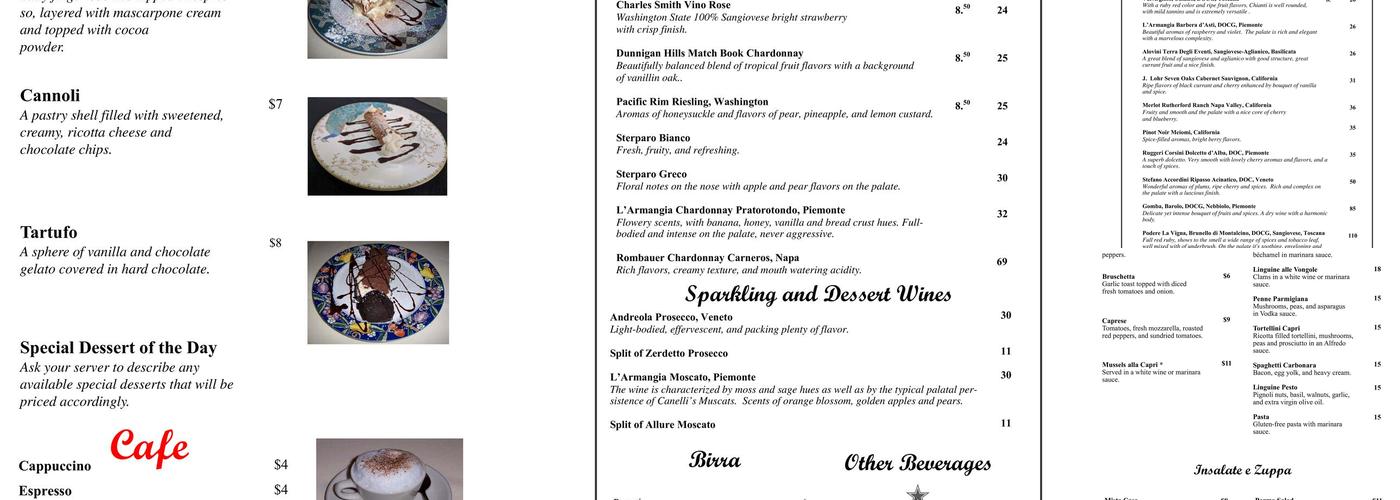 Capri Restaurant Menu