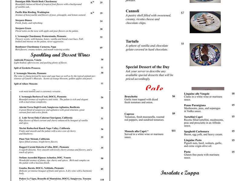 Capri Restaurant Menu