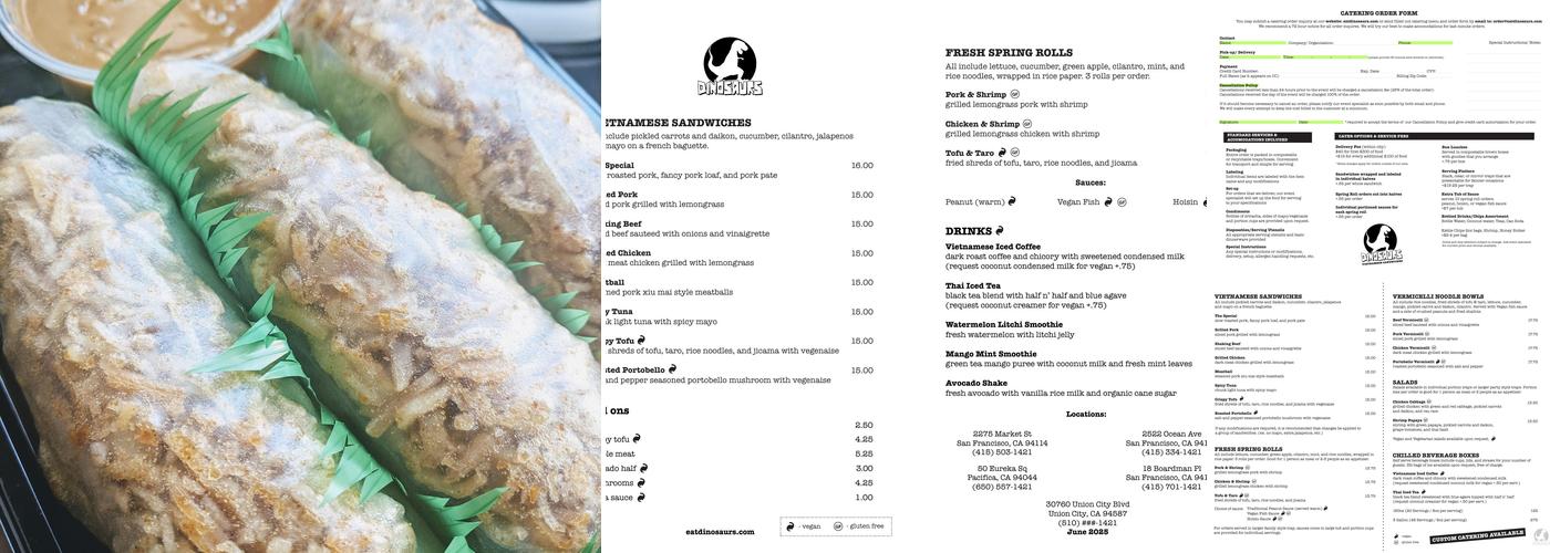 Dinosaurs Sandwiches Menu