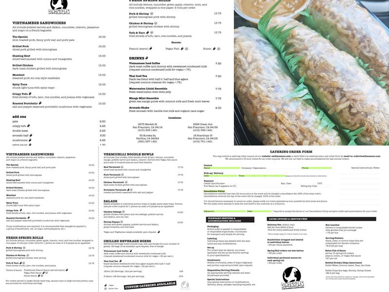 Dinosaurs Sandwiches Menu