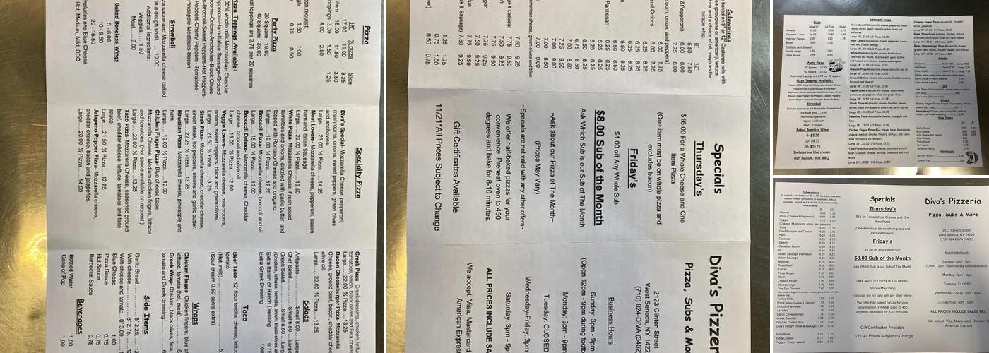 Diva's Pizza Menu