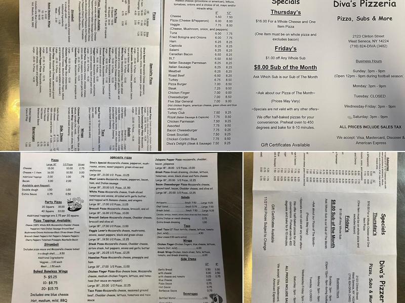 Diva's Pizza Menu