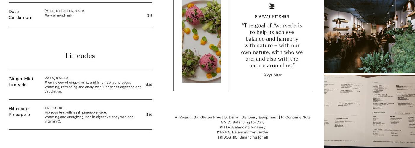 Divya's Kitchen Menu