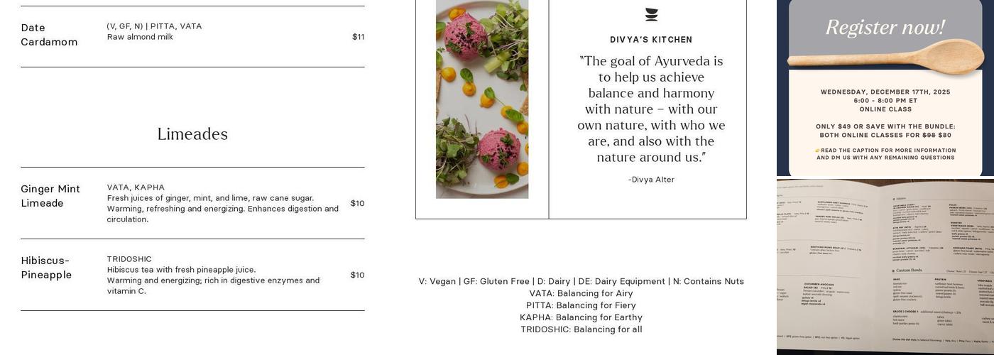 Divya's Kitchen Menu