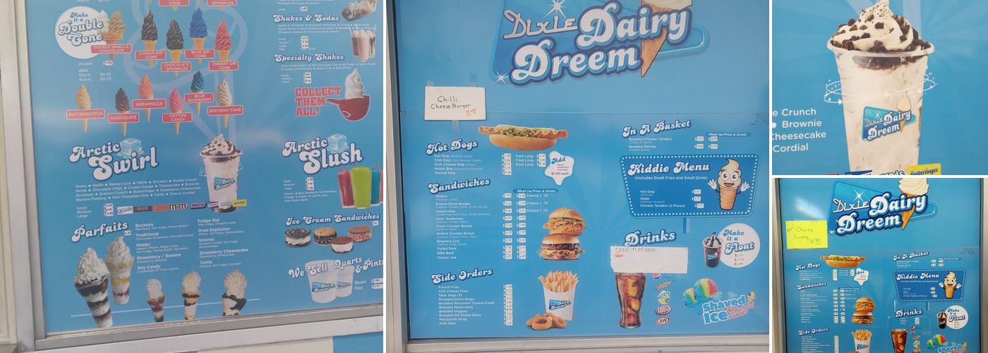 Dixie Dairy Dreem Menu