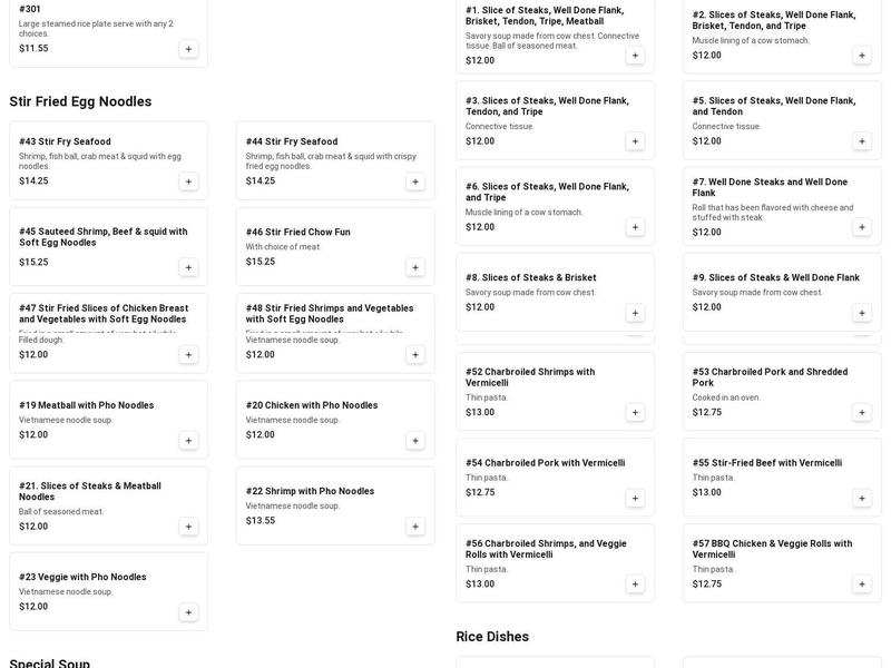 D K Noodle Vietnamese Cuisine Menu