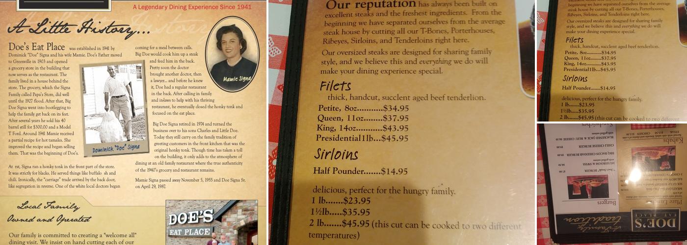 Doe's Eat Place Menu