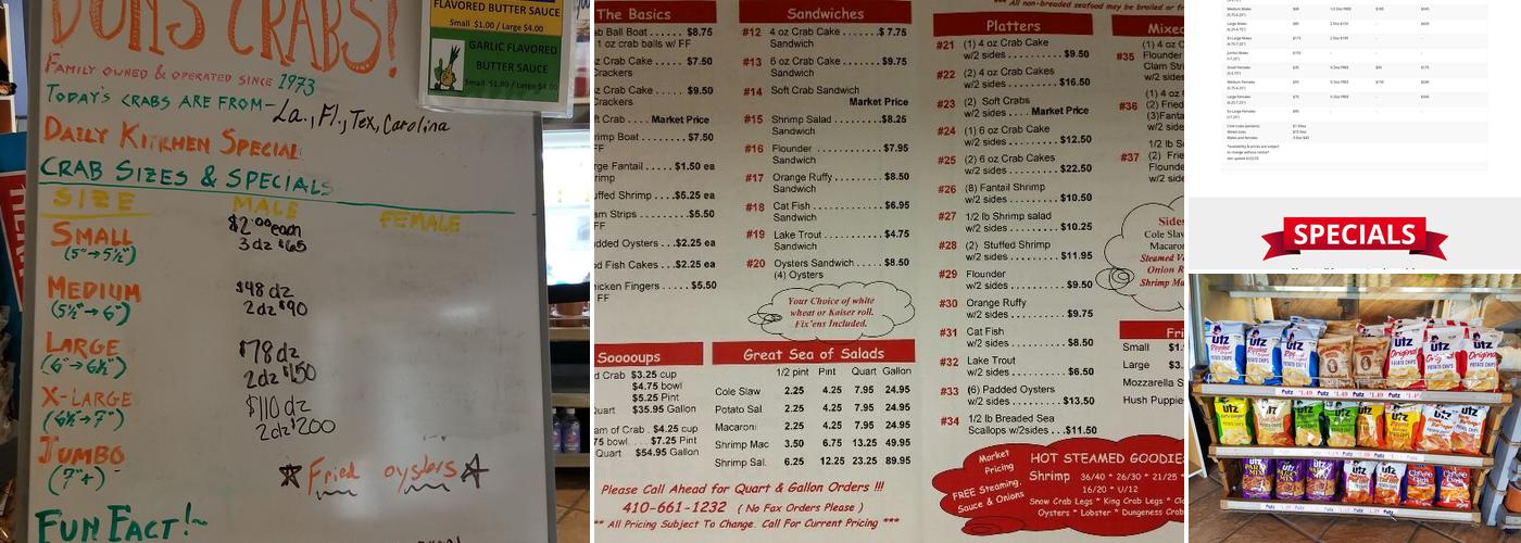 Don's Crabs Menu