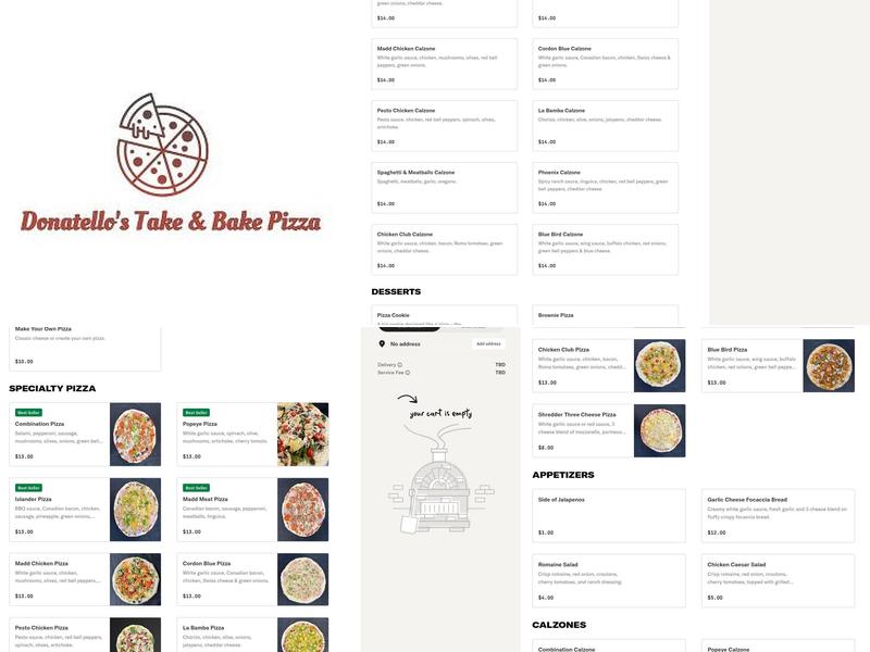Donatello's Take & Bake Pizza Menu