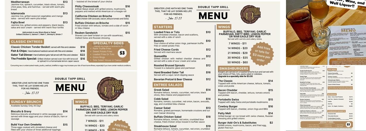 Double Tapp Grill Menu