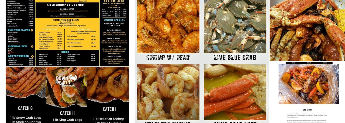 Down N Dirty Seafood Boil Menu