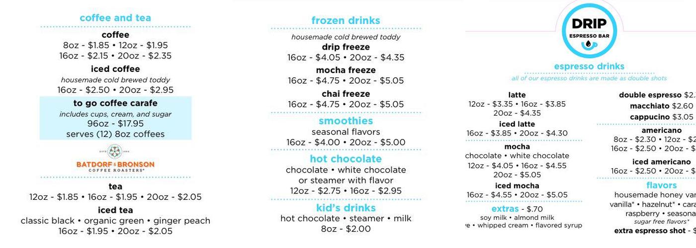 Drip Espresso Bar Menu
