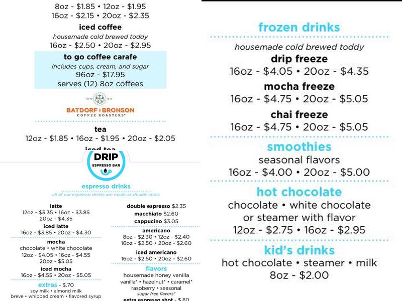 Drip Espresso Bar Menu